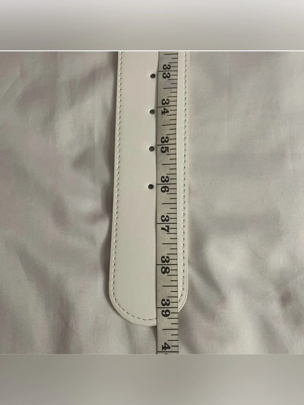 Plus size white PU leather gold tone square buckle elastic waistband belt